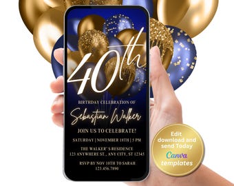 Editable 40th Birthday Invitation Template, Phone Text Message, Digital Download