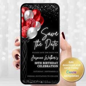 Black & Red Balloon Save the Date Invitation - Elegant Template (Digital Download)