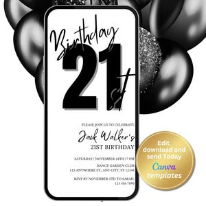 Minimalist 21st Birthday Invitation for Men and Women - Editable Digital Evite, Instant Download