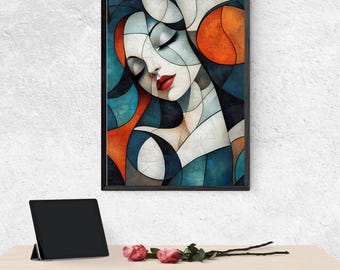Sophisticated Abstract Woman Print | Bold Colorful Face Art | Modern Digital Wall Art for Print