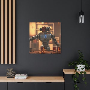 Steampunk Robot Bartender Whiskey Bourbon Man Cave Art Home Decor Matte Canvas, Stretched, 1.25&quot;