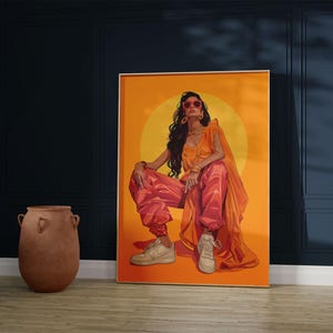 Modern Desi Woman Art | Digital Download | Indian Pop Art Print | Saree & Sneakers Poste