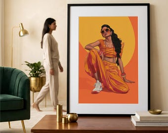 Indian Pop Art Print: Modern Desi Woman, Sneakers Saree (Digital Download)
