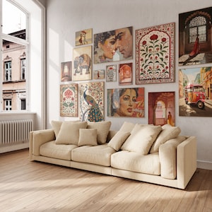 Arte indio, juego de 14 impresiones, juego de galería de pared, estampado floral, arte mogol indio vintage, Pichwai, póster de arte desi, paquete para sala de estar