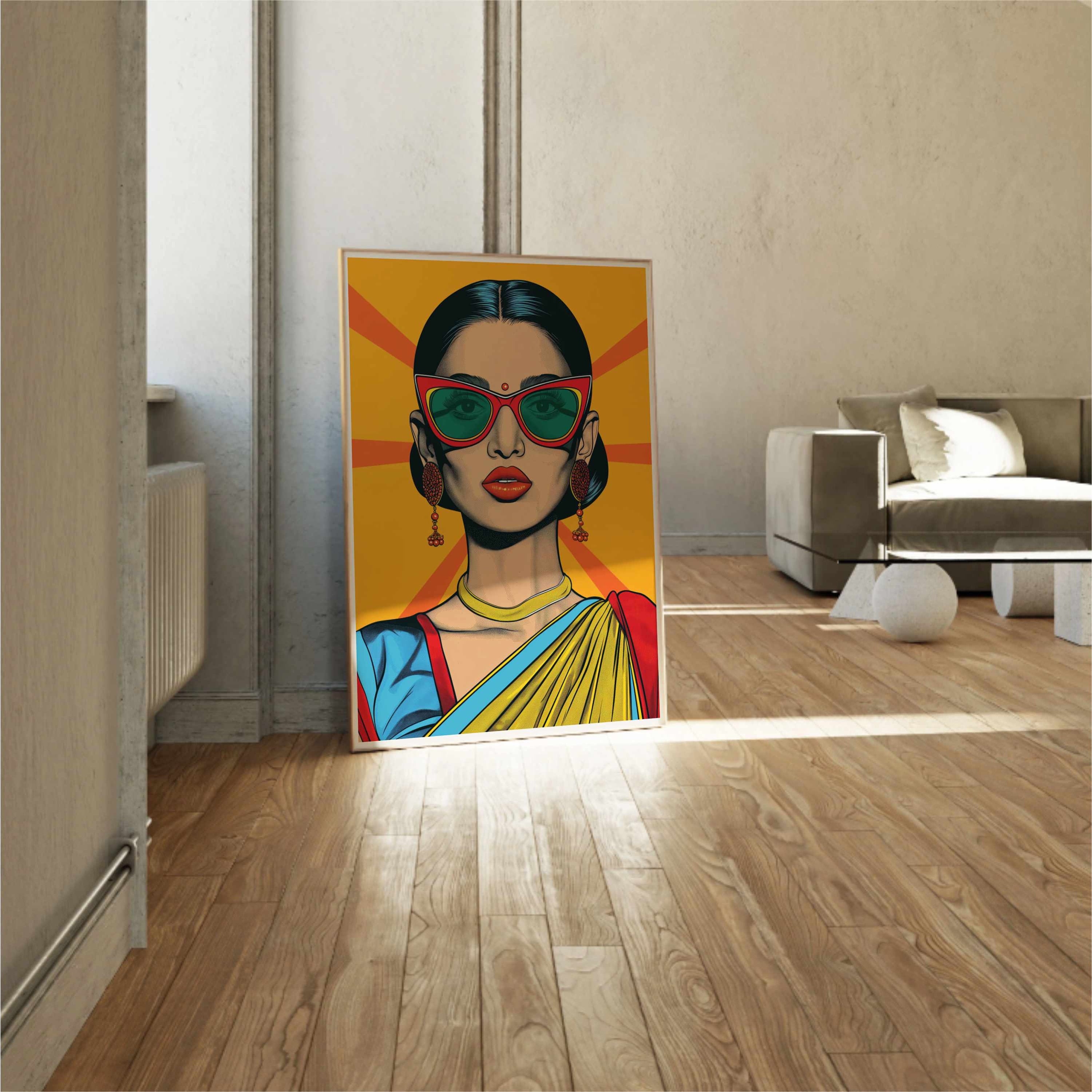 Desi Pop Art Print, Saree Woman, Colorful Modern Style (digital ...