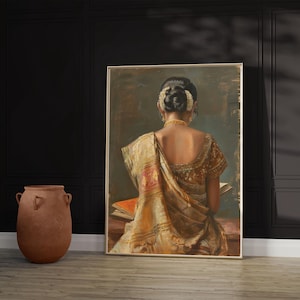 Indian Modern Art, Indian Woman Reading Painting, Digital Download, Desi Art, Feminist Art, Printable Poster