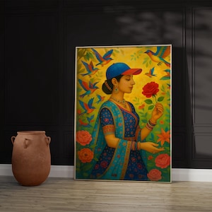 Indian Art, Digital Download, Lady in Garden, Indian Mughal Art, Indian Vintage Decor, Painting, Desi Art, Funny Indian Poster