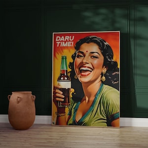 Indische Pop Art, Daru-Zeit, Digitaler Download, Bier Poster, Küche Pop Art, Frau, Punjabi, Gujarati, Saree, Feminist, Desi Art