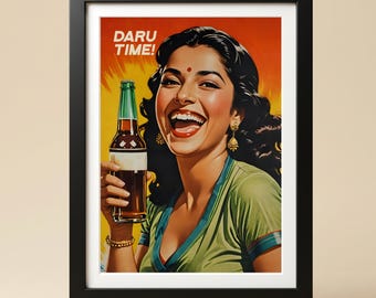 Desi Pop Art Print, Modern Indian Woman, Beer Poster (Digital Download)