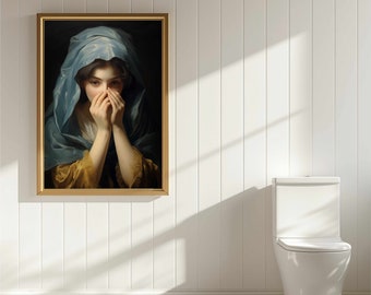 Funny Bathroom Art, Wall Decor, Lady Classical Painting, Vintage Style Poster Print, Toilet Humor, Amusing Gift for Friend, Bathroom Print