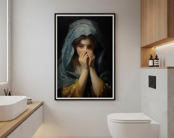 Vintage Bathroom Art Print, Renaissance Lady with Toilet Humor (Digital Download)
