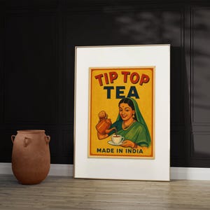 Art vintage indien, téléchargement numérique, Tip Top Tea, affiche Chai, art de la cuisine, décoration murale de restaurant, nourriture Desi