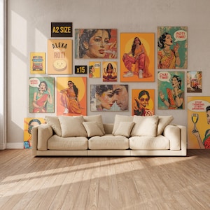 Set de arte indio, 15 pósteres digitales, set de galería imprimible para pared, obra de arte A2, desi, indio, bollywood, humor, pop art