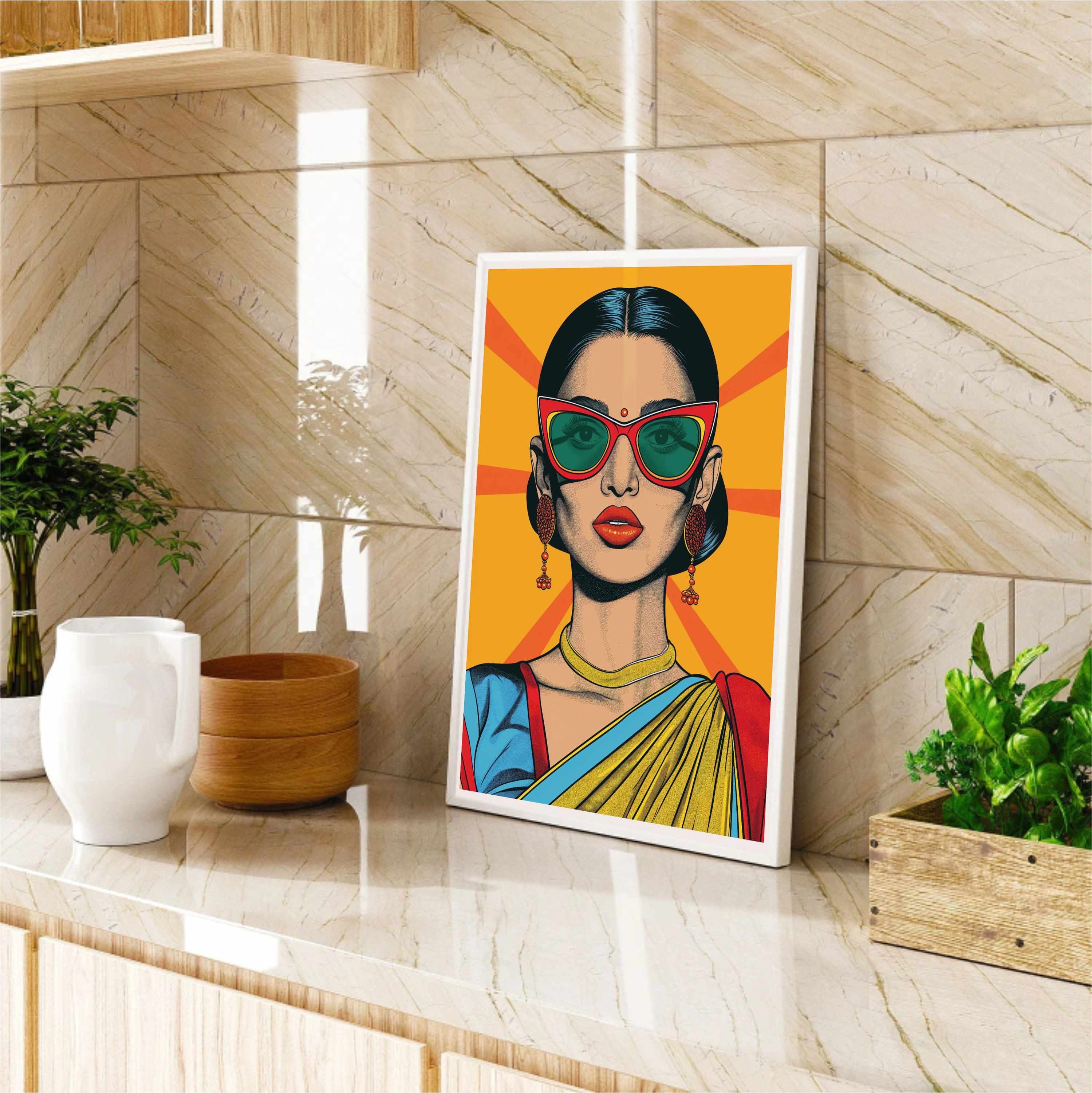 Desi Pop Art Print, Saree Woman, Colorful Modern Style (digital ...