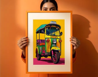 Modern Rickshaw Wall Art: Indian Street Scene (Digital Download)