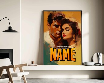 Personalised Gift, Digital Download, Bollywood Poster, Indian Art Hindi, Punjabi, Gujarati, Anniversary Birthday Gift