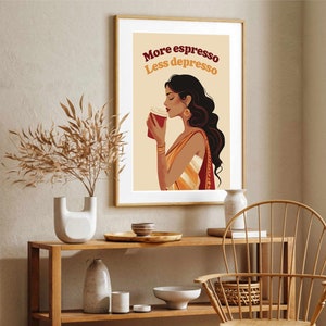 Coffee Art Print: Indian Desi Wall Art, More Espresso Less Depresso (Digital Download) image 6