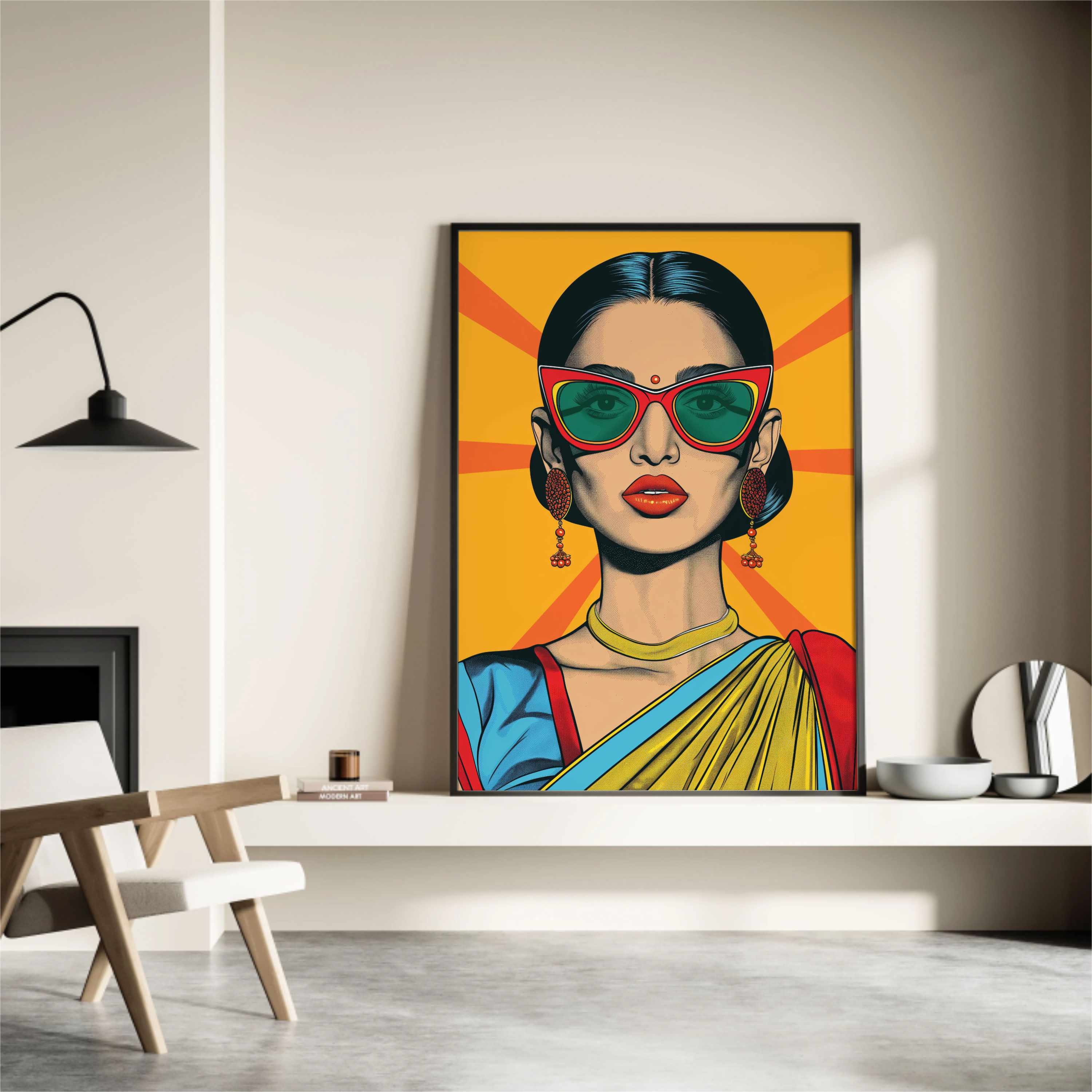Desi Pop Art Print, Saree Woman, Colorful Modern Style (digital ...