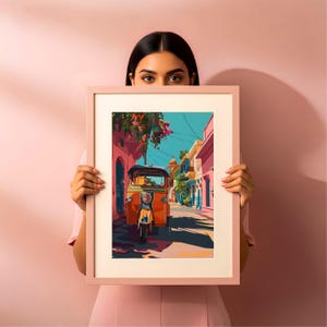 Indiase riksja-kunstprint: kleurrijke desi-poster (direct downloaden)