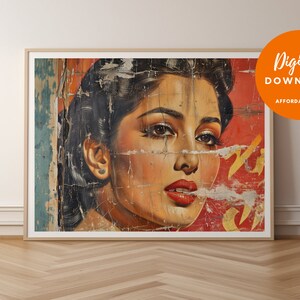 Póster indio, descarga digital, póster de película de Bollywood, arte desi, arte punjabi, póster indio, arte mural desi, pintura de mujer india