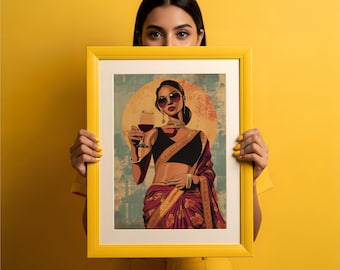 Desi Pop Art Poster, Indian Woman in Saree (Digital Download)