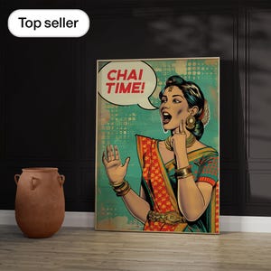 Indische Pop Art, Chai Poster, Küche Pop Art, Frau, Punjabi, Gujarati, Saree, Restaurant Wanddeko, Poster zum ausdrucken