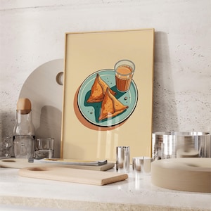 Arte indiana, download digitale, chai samosa, arte desi, cibo punjabi, arte indiana, poster di ristoranti