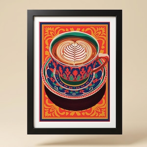 Arte indio moderno, impresión de póster de café: decoración de cocina desi (descarga digital)