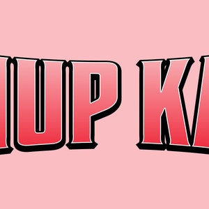 May include: A pink background with the text "CHUPKAV" in bold, black outlined, red letters with a gradient from white to red.