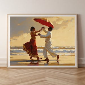 Indische Kunst, Tanzendes Paar, Digitaldruck Poster, Desi Art, digitaler Download, herunterladbares Poster, Saree, Jack Vettriano Stil