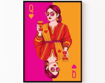 Queen of Hearts Indian Art Print — Modern Desi Woman Poster