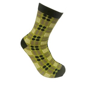 May include: Green and black patterned socks with a dark green cuff.