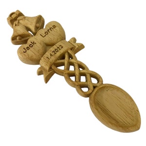 Celebratory Welsh love spoon wooden lovespoon engraved - wedding love spoon with bells