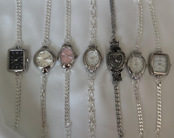 Uhrenarmband aus silberner Kette • Damenuhr im Vintage-Stil aus Edelstahl
