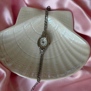 Handgemaakte zilveren horlogeband: vintage polshorloge met dikke ketting afbeelding 2