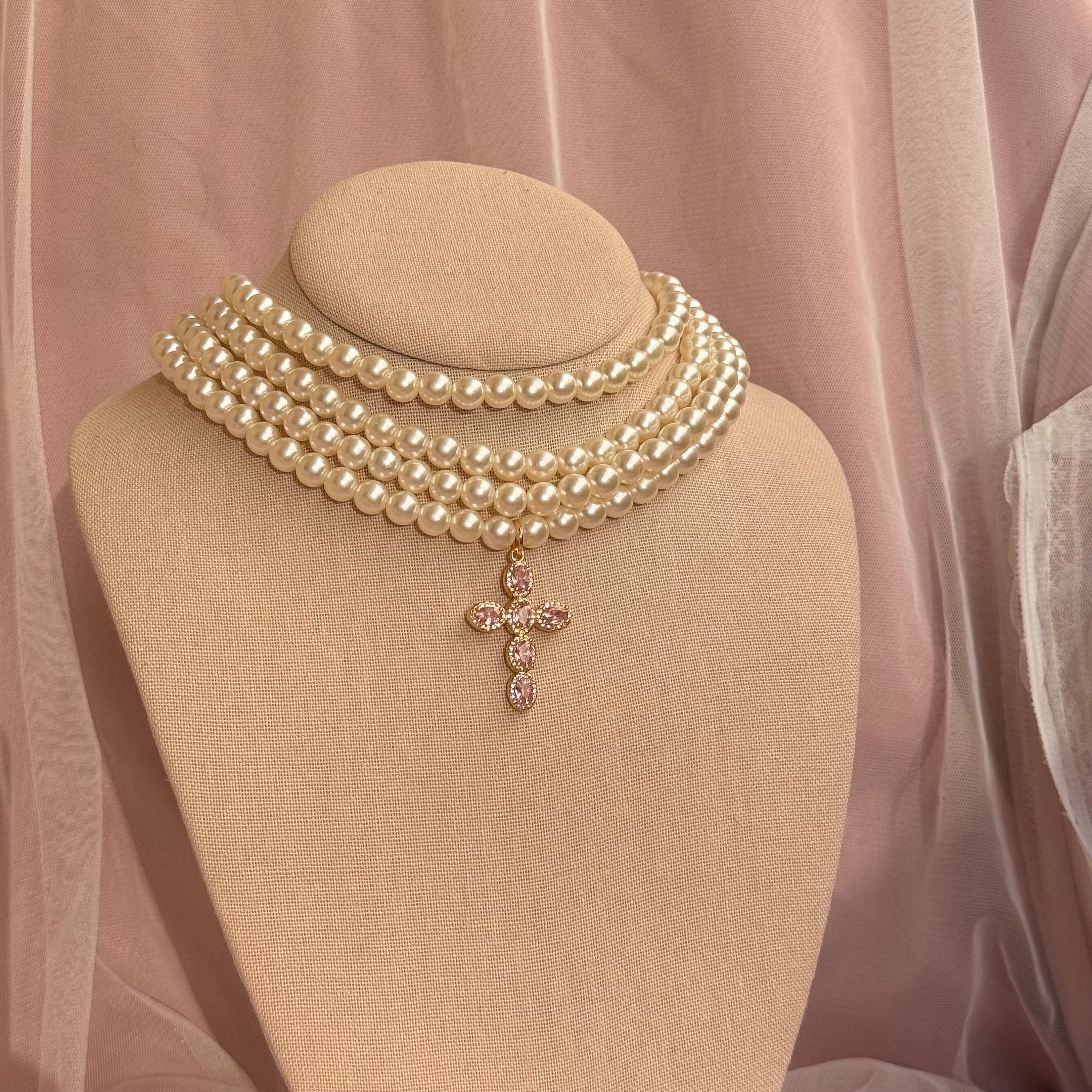 Collana Girocollo Con Croce E Perline | Regolabile 40-45 Cm | Gioiello Donna E Ragazza | Dorata - 3