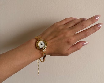 Gold Round Watch Bracelet – Minimalist & Elegant Handmade Jewelry for Women