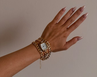 Watch Bracelet with Double Gold Chain
