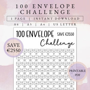 100 Envelope Challenge | Savings Goal | Printable Savings Tracker | Financial Tracker | Budget Tracker Euros | Sinking Fund | Cash Budgeting