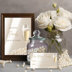 Pearls & Prosecco Bridal Shower Game, Guess How Many Pearls (Instant Download, Canva Template)