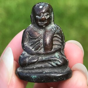 THAI BUDDHA Statue LP Ngern Brass Charm Magic
