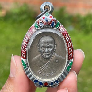 Coin LP Thong Ma Thai Necklace Pendant Amulet, Talisman Charm Gamig Clay, Buddha Pendant Thai Blessed, Bring Wealth and Luck, Nice Gift
