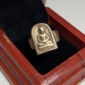 Antique Bronze Ring-Rare Thai Amulet Luang Phor Plai, Sacred Talisman For Protection, Luck & Charm (P004)