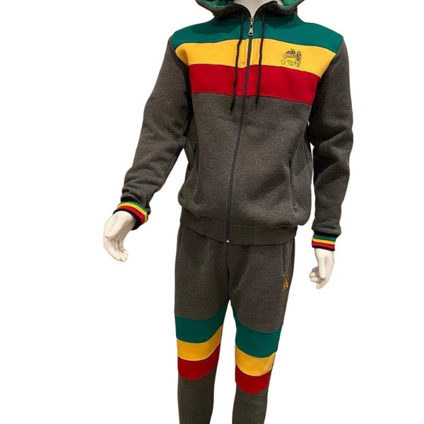 Men's Rasta Tracksuit Hoodie & Joggers Zip Pants Bottoms Men Multicolour Matching Tracksuits