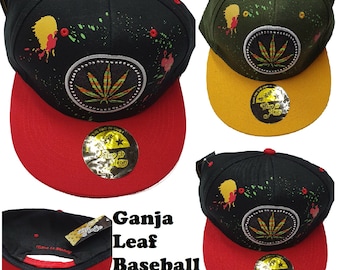 Mens Ganja Leaf Baseball Cap Snapback Hats Unisex Urban Hip Hop Vintage Flat Peak Hat
