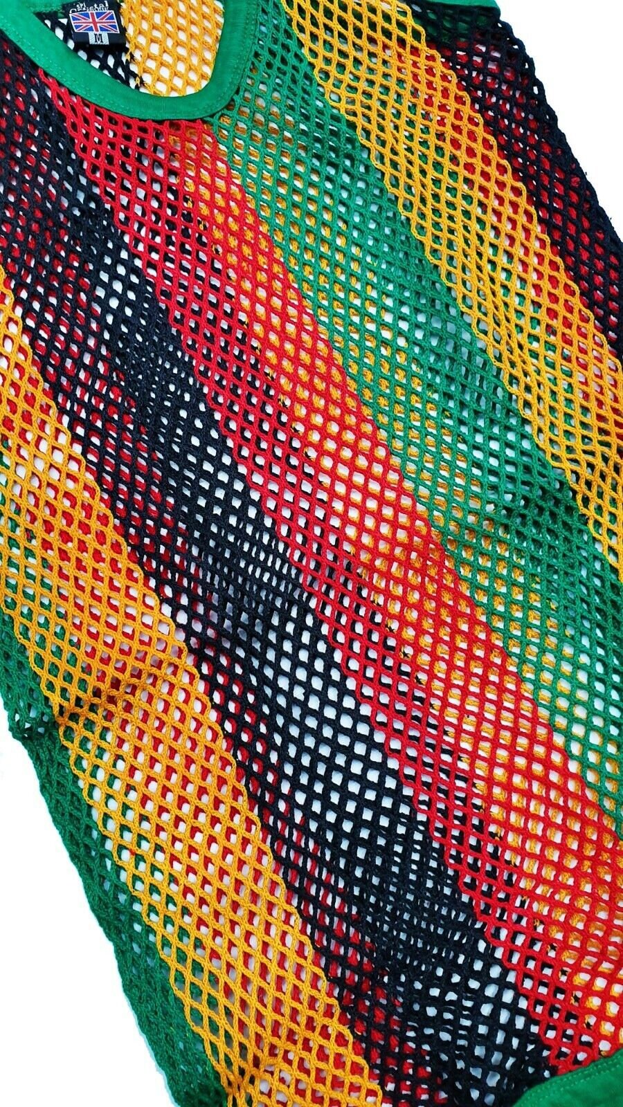 Mens String Rasta Crystal Vest 100 Cotton Mesh Fish Net Fitted String