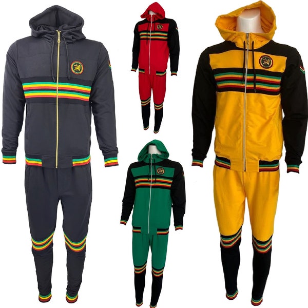 Mens Rasta Multicolour Tracksuit Men's Matching Sweatshirts Sweatpants Athletic Hoodie & Joggers Zip Pants Bottoms Track Suit