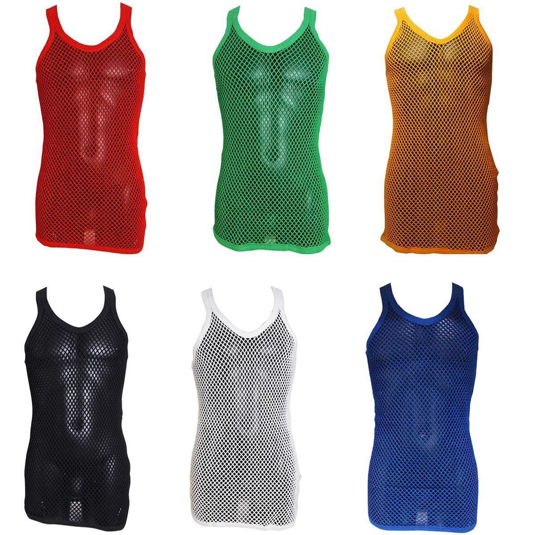 Mens String Mesh Vest 100 Cotton Mesh Fish Net Fitted String Vest Size