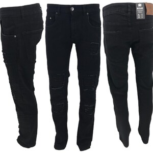 Men's Black Ripped Carrot Fit Jeans Peviani Designer Slim Patchwork Biker Denim Trouser Jeans Pants