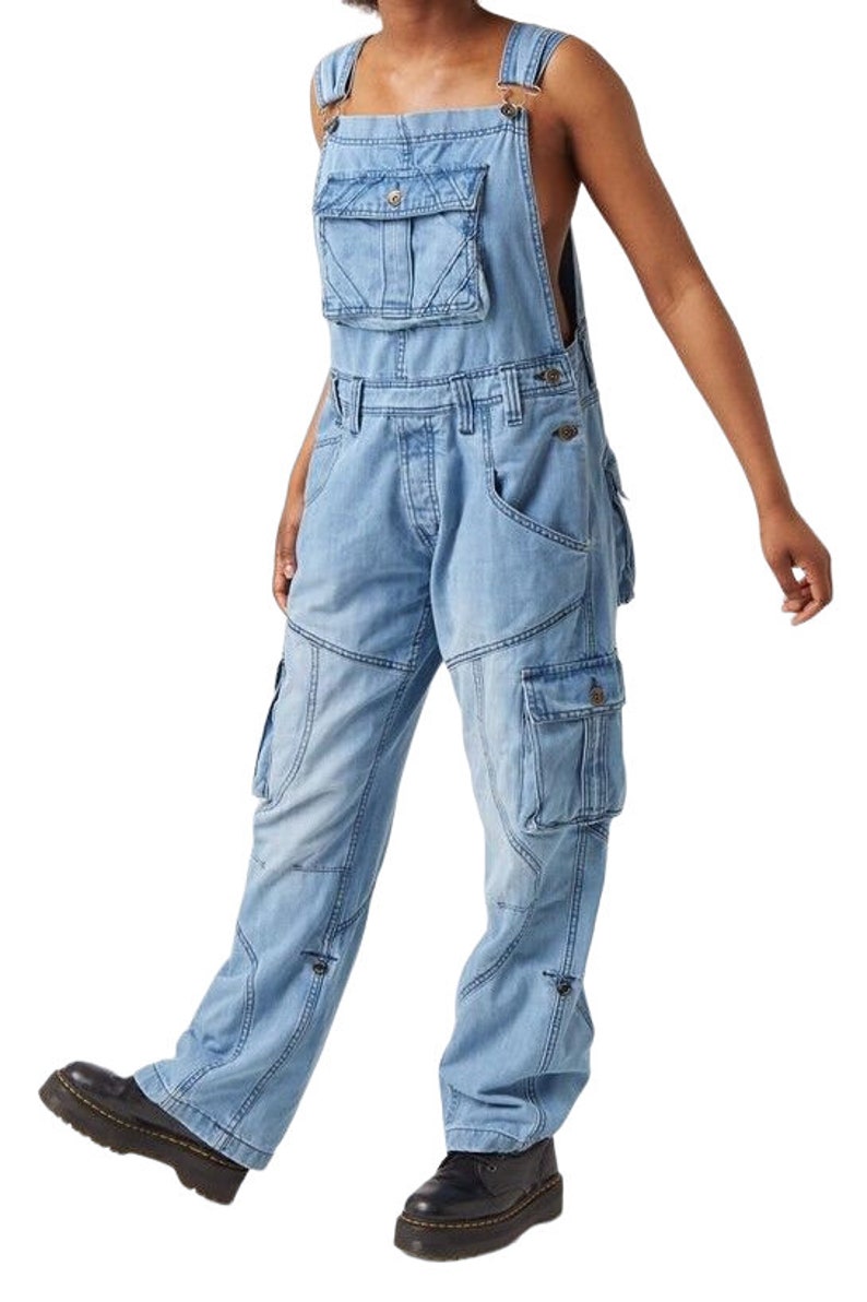 Mens Denim Stonewash Blue Dungarees Bib Pants Men Designer Peviani Overalls Jumpsuit image 3